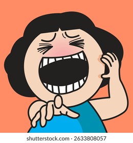 Closeup Portrait Of Young Woman Laugh And Point Concept Cartoon Character illustration