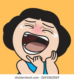 Closeup Portrait Of A Young Woman Laughing Out Loud Concept Cartoon Character illustration