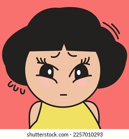 Closeup Portrait Of Young Woman Regretful Face. Ask For Apologies. Woman Looks Pitiful And Regret About Done And Ask To Forgive Her. Feeling Sorry. Embarrassment Concept Card Character illustration