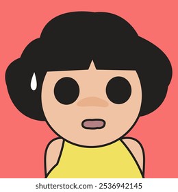 Closeup portrait of a young woman with shocked black eyes concept cartoon character illustration