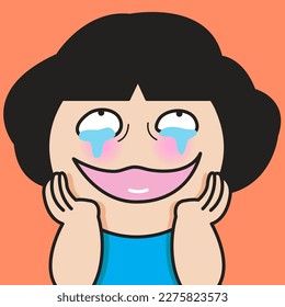 Closeup Portrait Of A Young Woman Smiling Through Her Tears. Girl Cried Her Eyes Out To Relieve Stress And Emotonal Pain Concept Card Character illustration