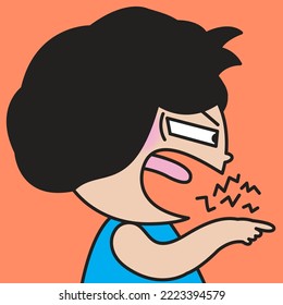 Closeup Profile Angry Young Woman Shouting, Pointing And Blaming Someone Concept Card Character illustration