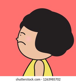 Closeup Profile Face Angry Moody Grumpy Girl Showing Her Stillness Calm Meditate Facial Expression Concept Card Character illustration