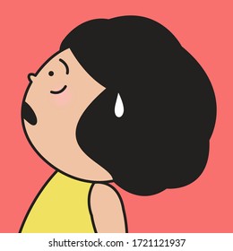 Closeup Profile Portrait Of Girl Who Looks Surprised Concept Card Character illustration
