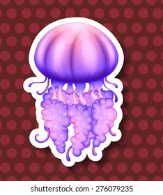 Closeup purple jellyfish with polka dot background