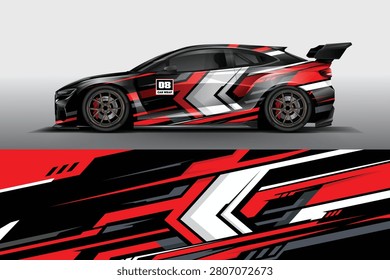 Closeup of red black and white car