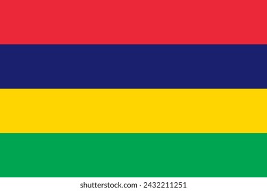 Close-up of red, blue, yellow and green national flag of African country of Mauritius. Illustration made March 1st, 2024, Zurich, Switzerland.