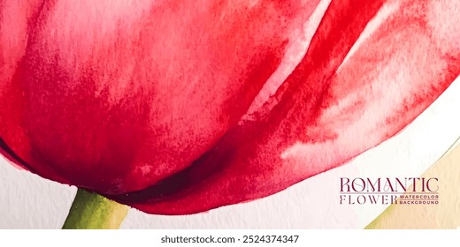 A close-up of a red flower petal rendered in a watercolor style, creating a soft and romantic visual.