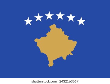 Close-up of red, golden and white national flag of European country of Kosovo with white stars. Illustration made March 1st, 2024, Zurich, Switzerland.