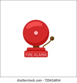 Closeup of red motorised metal fire alarm bell isolated vector illustration on white background. Device used for detecting and warning about emergency