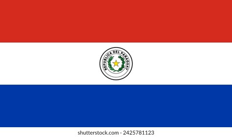 Close-up of red, white and blue national flag of South American country of Paraguay. Illustration made February 15th, 2024, Zurich, Switzerland.