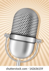 Close-up of retro microphone on brown vintage background, vector eps10 illustration