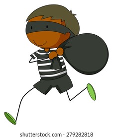 Closeup robber running away with a black bag