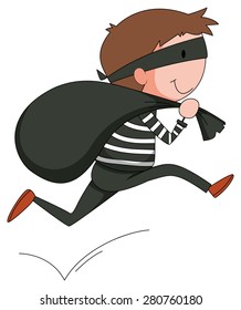 Closeup robber running away with black bag