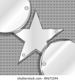 Close-up rusted five-point star on the metal wall texture