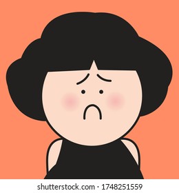 Closeup Sad Girl With Worried Face Concept Card Character illustration