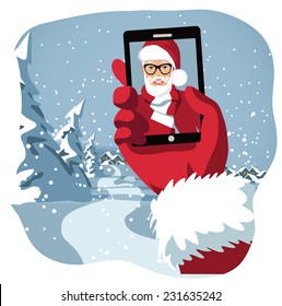 Closeup of Santa's hand taking  Santa's selfie EPS 10 vector illustration