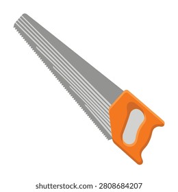 Close-up of a saw with an orange handle on a white background, tool and equipment
