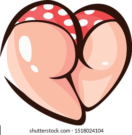 Close-up sexy naked woman booty ass in red dotted lingerie. Vector Illustration. 