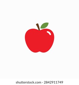 Close-up of a shiny red apple with a single fresh green leaf sprouting from the top