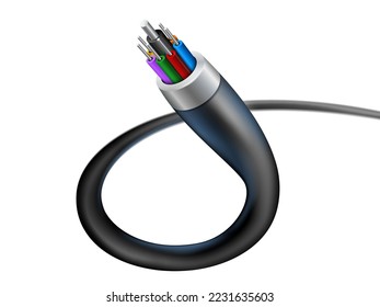 Close-up shot of fiber optic cable on white background. Realistic EPS file.