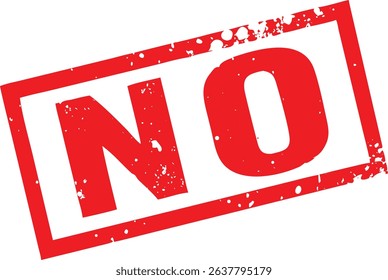 Close-up shot of a red, slightly tilted stamp impression on a white surface displaying the word NO in bold letters, framed by a red rectangle.