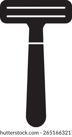 A close-up shot of a simple, black-and-white illustration of a disposable razor.  The image shows the razor's head and long handle.