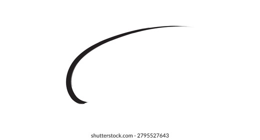 A close-up shot of a single, perfectly curved black eyelash, isolated against a pristine white background. The image highlights the fine texture and graceful arc of the lash, emphasizing its natural beauty and simplicity. Ideal for beauty, cosmetic, or minimalist design themes.