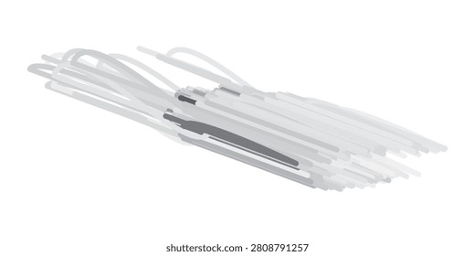 A close-up shot of a stack of transparent plastic knives, neatly arranged against a clean white backdrop, highlighting their disposable nature and simple design.
