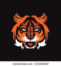 A close-up shot of a tiger face made by birds symbols