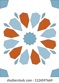 close-up shot of traditional pattern on metal surface orange and blue colored