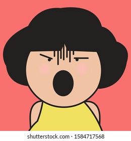 Closeup Shout Grumpy Girl Concept Card Character illustration