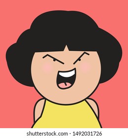 Closeup Shouting Girl With Angry Face Concept Card Character illustration