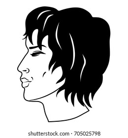 Closeup side portrait of a young curly man, vector illustration isolated on white background