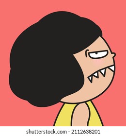 Closeup Side Profile Of Grumpy Girl With Monster Face Concept Card Character illustration