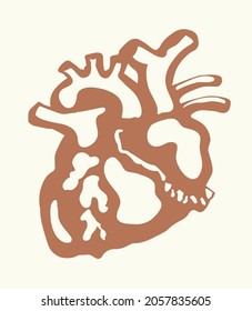 Closeup side view big cute fat man viscera object white paper text space backdrop. Outline red color hand drawn fatty animal male picture logo emblem. Female woman design art retro cartoon print style