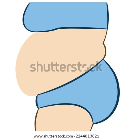Close-up side view of a fat female abdomen, featuring a prominent fat belly on a overweight woman