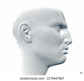 Retrato de perfil del hombre con vista lateral más cercana. 3 d cara voxelizada. Ilustración vectorial. Diseño para presentaciones, volantes o carteles. 