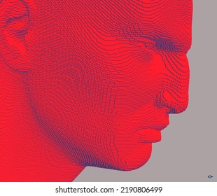 Closeup side view profile portrait of man. 3d voxelized face. Vector illustration. Design for presentations, flyers or posters. 