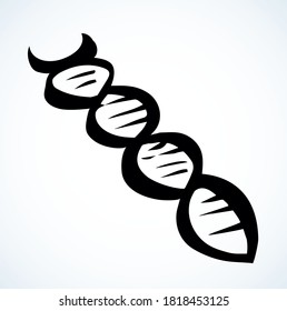Closeup simple curve micro healthy body nature stem acid strand chain develop. Outline black hand drawn ill virus heredity formula flat web clinic lab code button emblem design white art doodle style