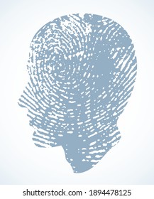 Closeup simple swirl dirty theft secret printout thumb fingermark signature key. Black ink paint drawn police logo pictogram design. Close up detail macro view white text space art cutout sketch style