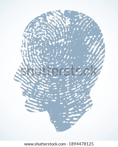 Closeup simple swirl dirty theft secret printout thumb fingermark signature key. Black ink paint drawn police logo pictogram design. Close up detail macro view white text space art cutout sketch style