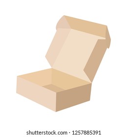 close-up single carton box open empty isolated on white background, brown parcel cardboard box for packages delivery