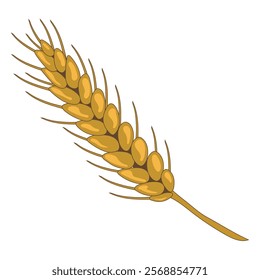 A close-up of a single wheat stalk, showcasing its golden grains and delicate texture. The stalk is a symbol of abundance, harvest,