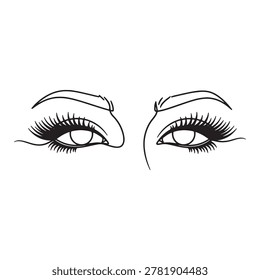 Close-up sketch of a woman's eyes emphasizing long lashes and arched brows. Ideal for beauty and fashion advertising.