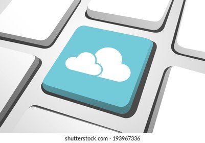 Close-up of sky blue cloud computing computer icon on a keyboard button.