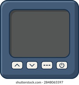 Close-up of a sleek digital control panel with screen and navigation buttons