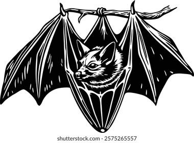 A close-up of the small bat Isolated on white  background vector art illustration 