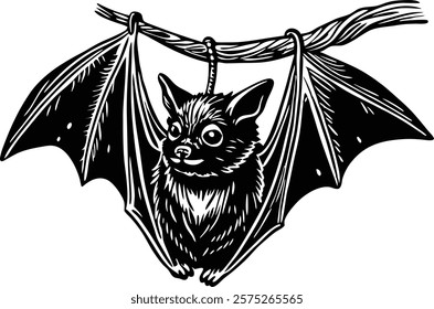 A close-up of the small bat Isolated on white  background vector art illustration 