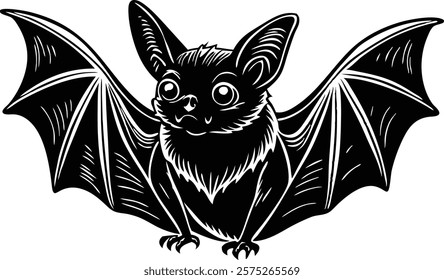 A close-up of the small bat Isolated on white  background vector art illustration 